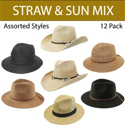 PREMIUM STRAW &amp; SUN HAT MIX - 12pk